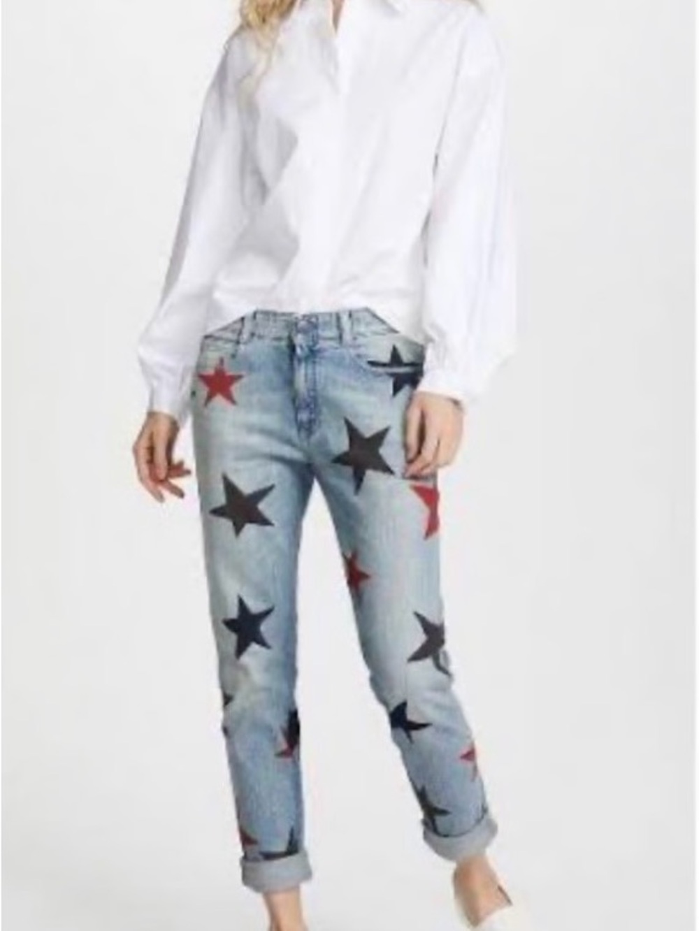 Stella McCartney Light Blue Denim Jeans with Red & Black Star Print